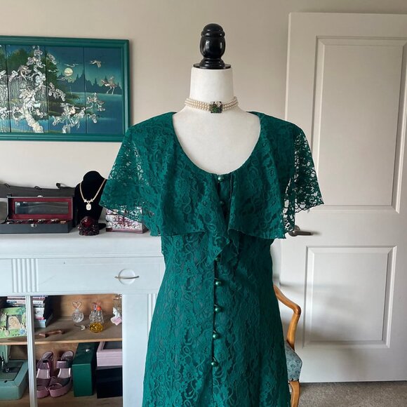 80s Nu Mode Green Lace Dress <3 - Picture 2 of 6